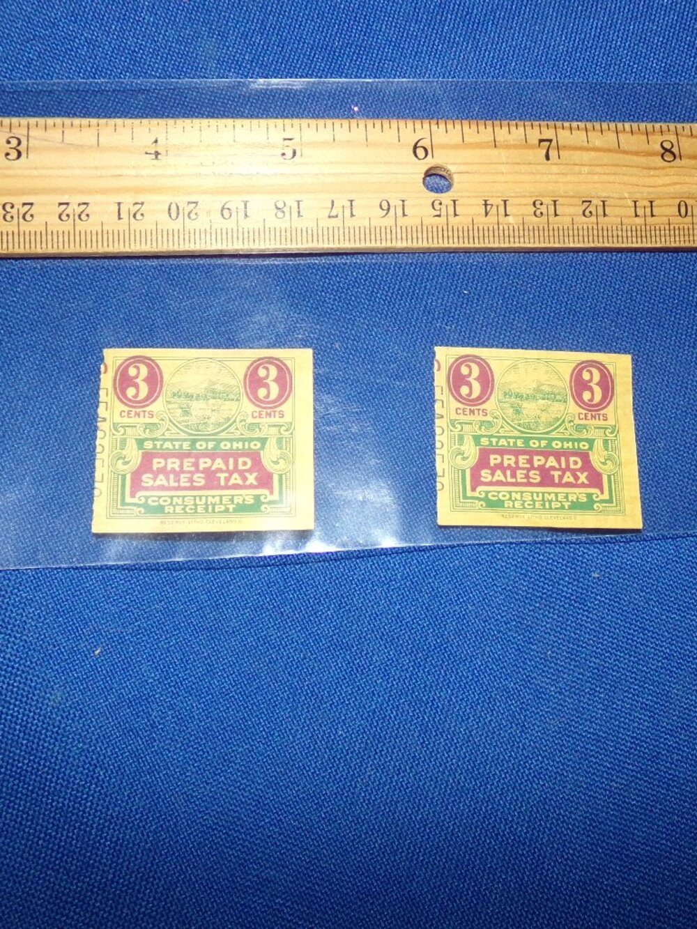 Vintage Set of 2 Ohio Prepaid Sales Tax Stamp Consumer Receipts - 3 Cent